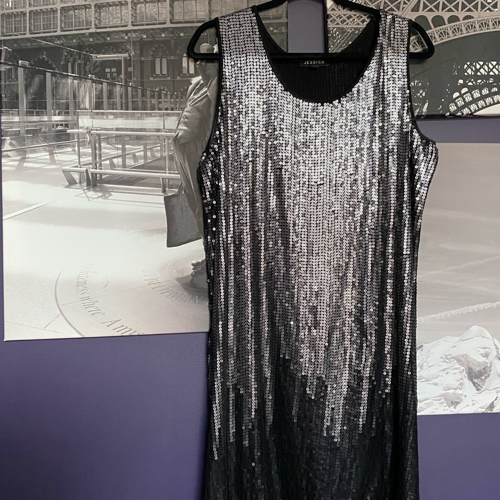 Sequinned Black and Gunmetal Grey Dress